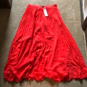 Red Ann Taylor Pleated Midi Skirt